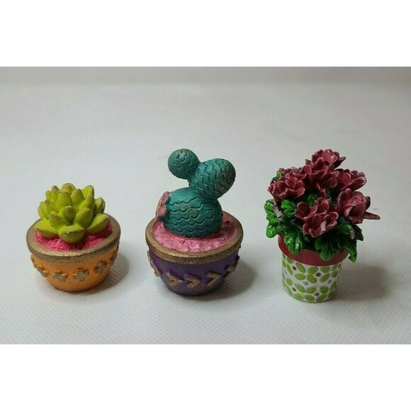 VINTAGE Miniature Artificial Plants In Pots Clay Pottery Decorative Bohemian - Picture 1 of 7